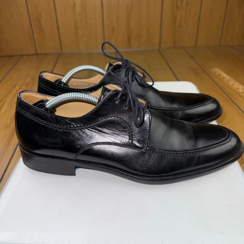 Johnston & Murphy Signature Black Leather Moc Toe Derby Shoes Italy Size 8 M